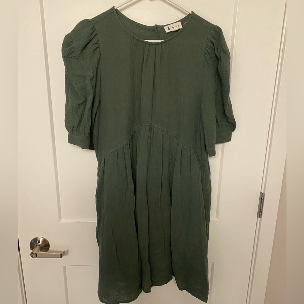 &merci Green Puff Sleeve Dress